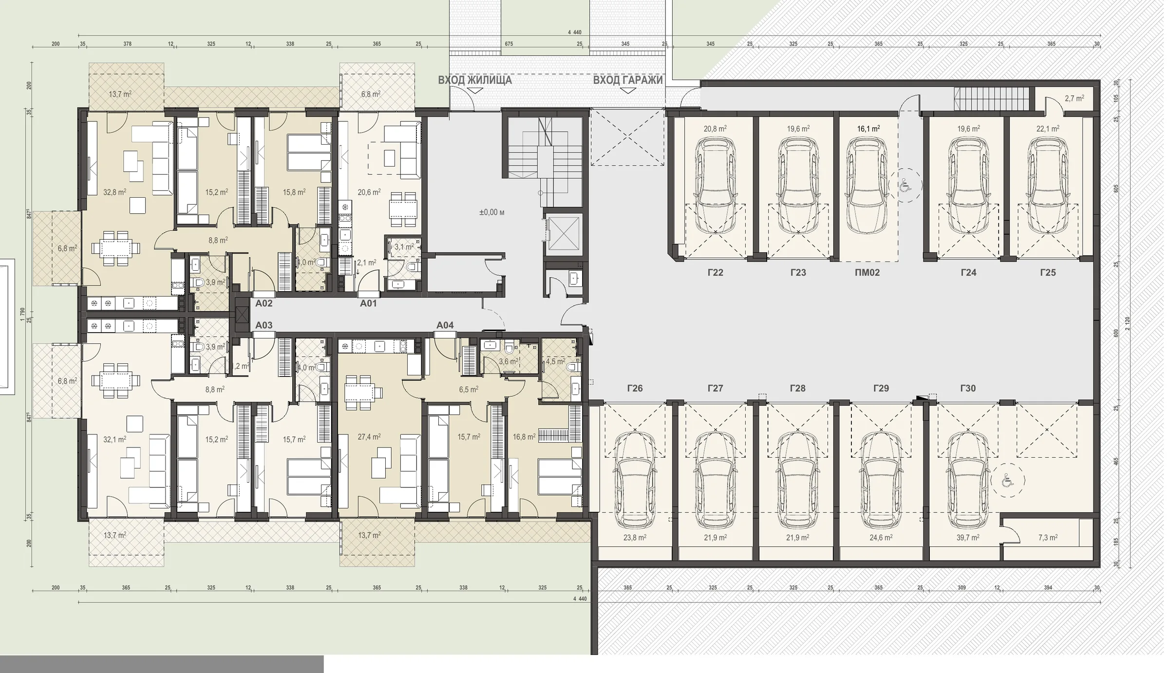 Примерно разпределение — тристаен, 131.33 м²