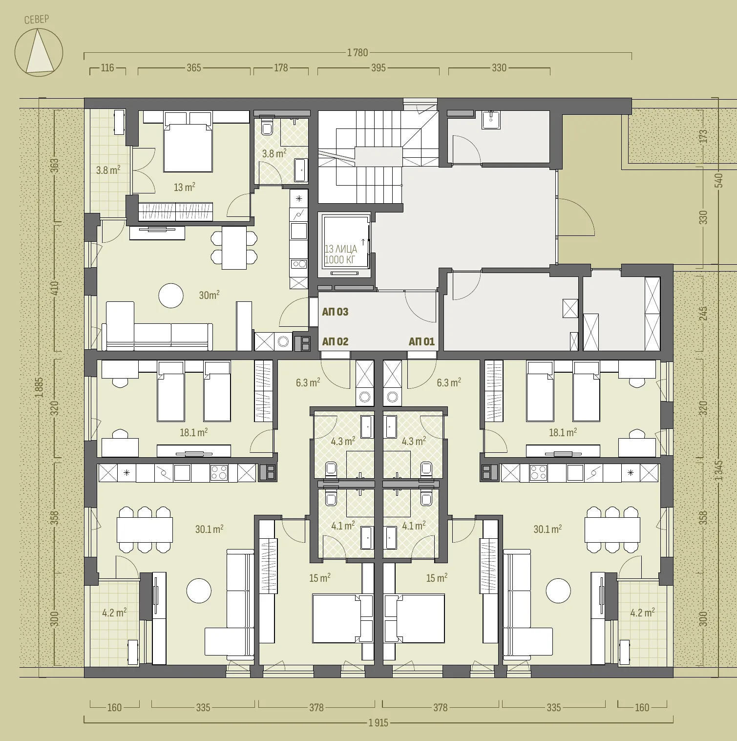 Примерно разпределение — двустаен, 73.14 м²