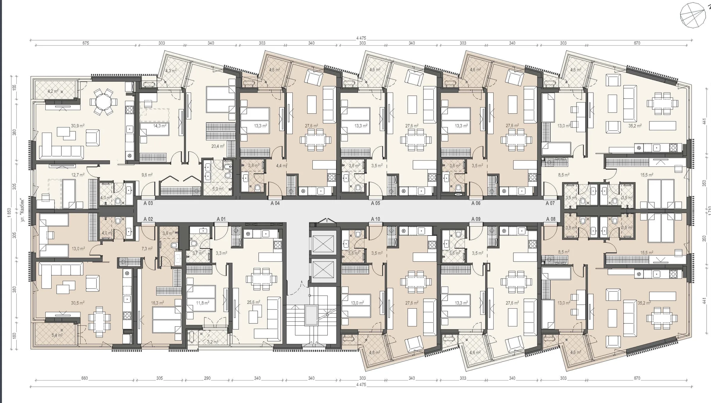 Примерно разпределение — двустаен, 69.4 м²